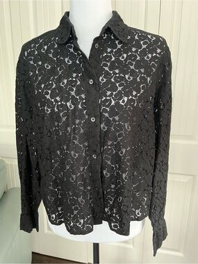 Gap Black Lace Button-Front Shirt